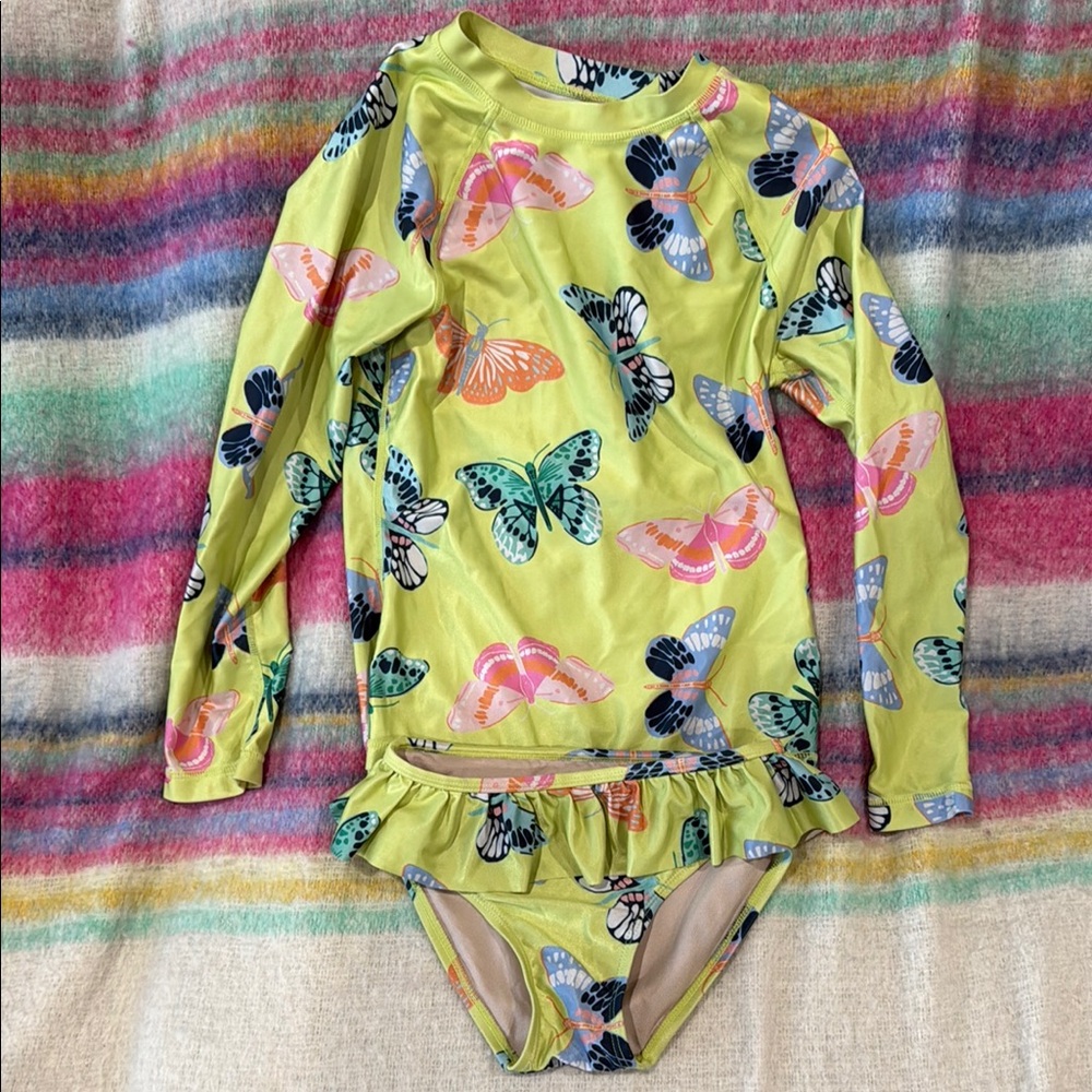 Tea Collection Yellow and Pink Rashguard with Playful Ruffles